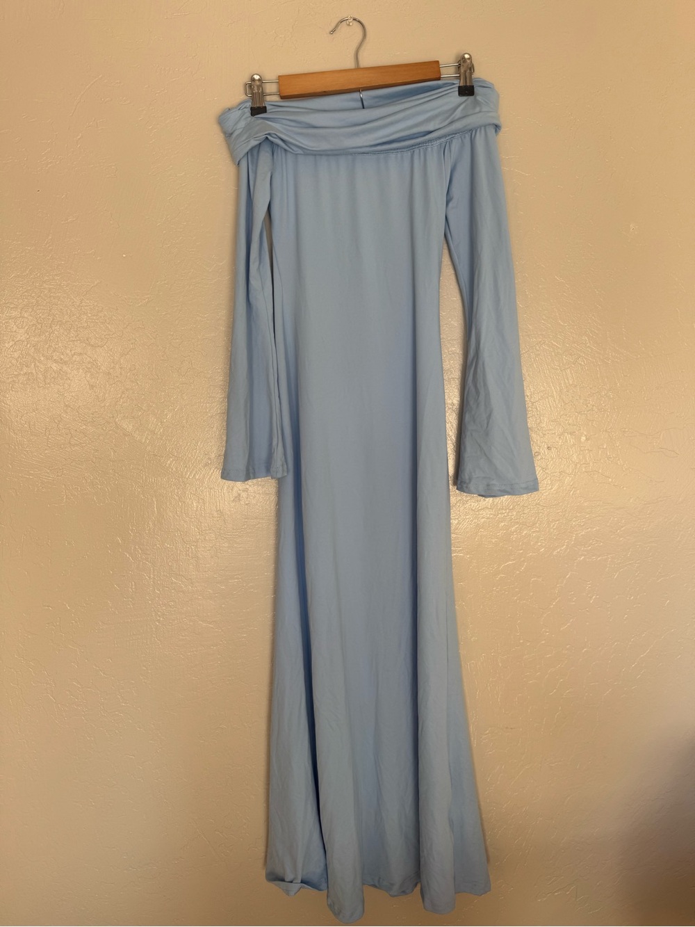 Off-Shoulder Light Blue Maxi Dress